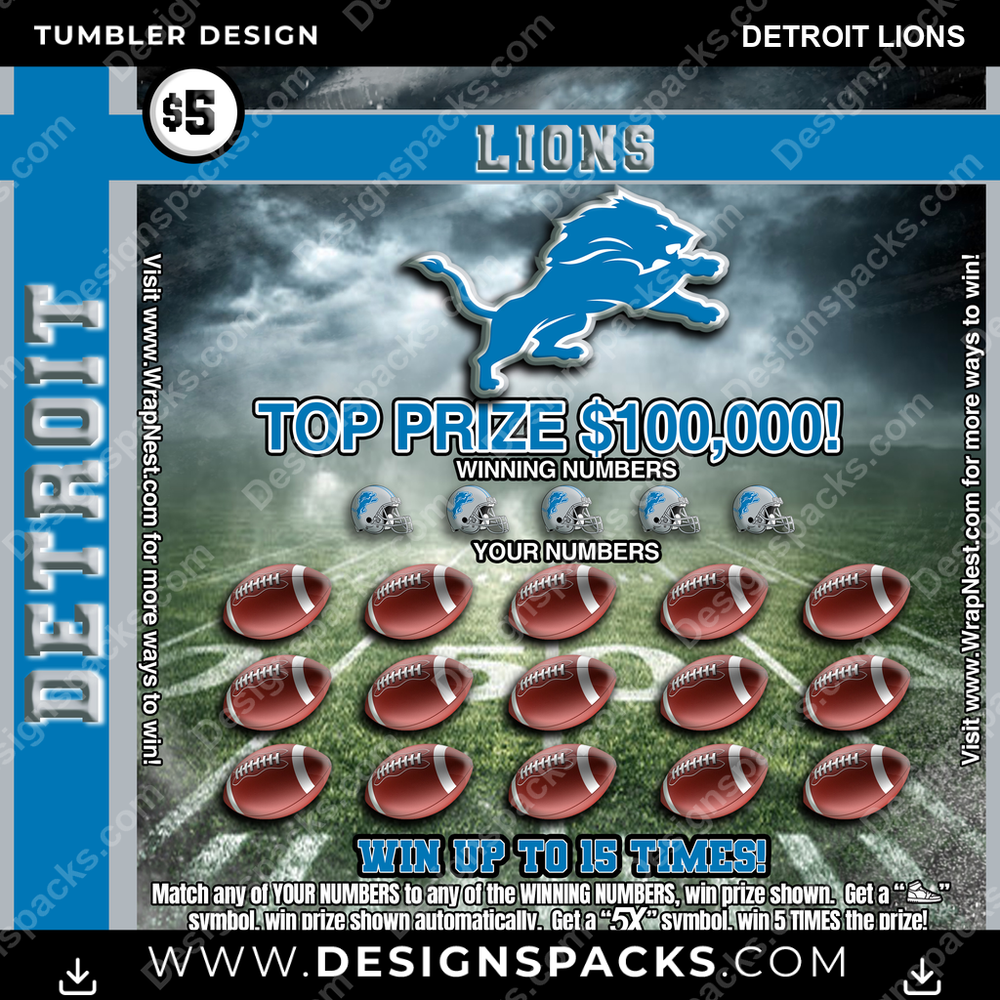 Football Lottery Ticket Detroit Lions Tumbler Digital Wrap Design