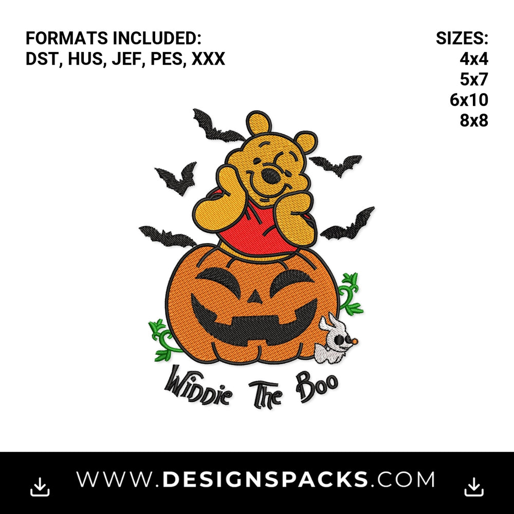 Winnie The Boo Cute Halloween Pumpkin Embroidery Design - Instant digital download pattern at Designspacks.com