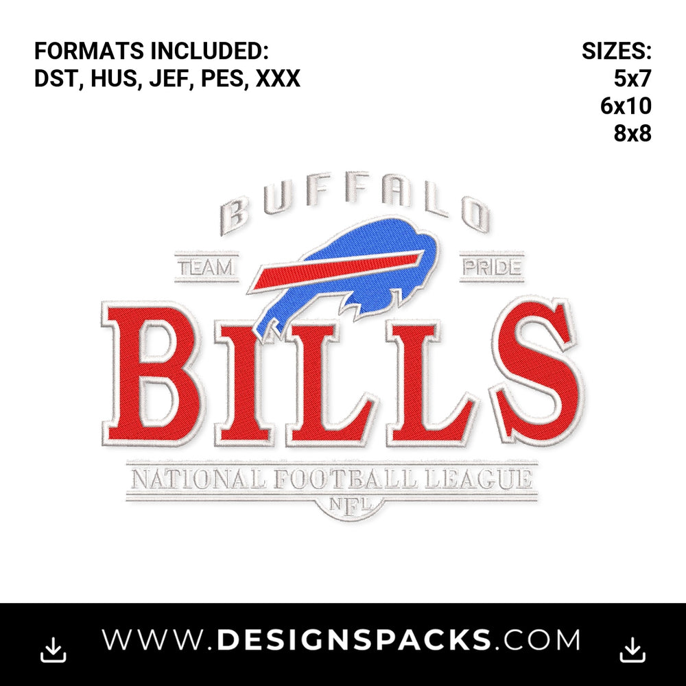Buffalo Bills NFL Team Pride Logo Embroidery Design - Instant digital download pattern at Designspacks.com