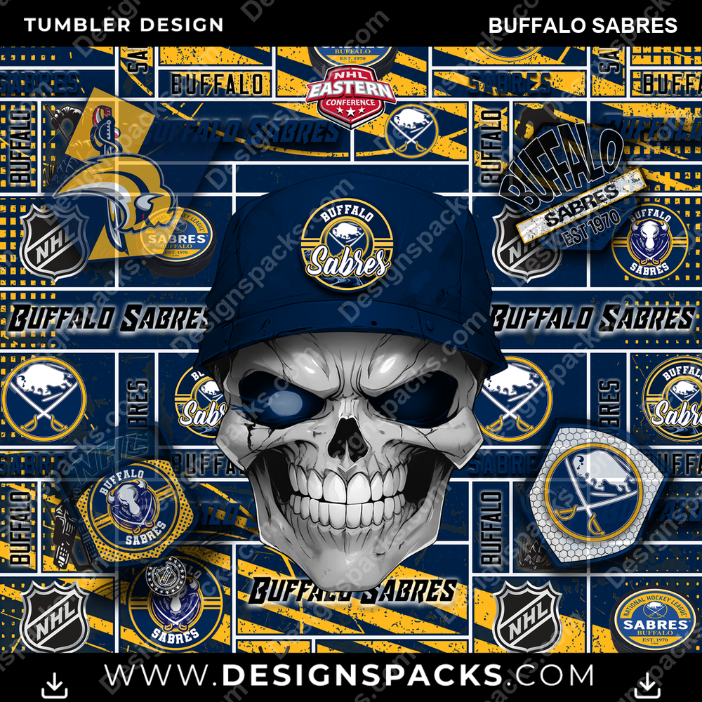 Hockey Skull Buffalo Sabres Tumbler Digital Wrap Design