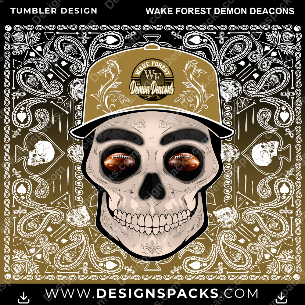 College Sport Skull Handkerchief Wake Forest Demon Deacons NCAA College Sport Tumbler Digital Wrap Design Download