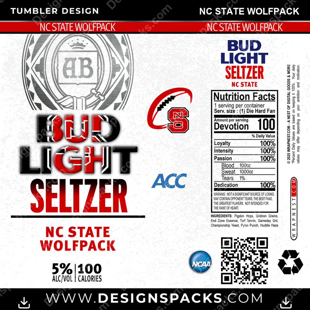College Sport Bud Light Seltzer Nc State Wolfpack Tumbler Digital Wrap Design