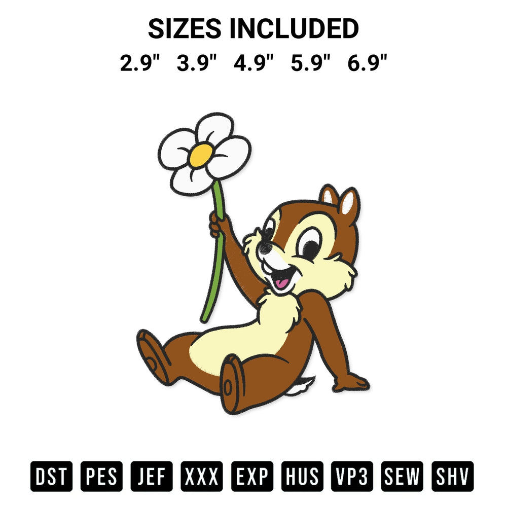 Looking for the perfect pattern? Download the Chipmunk Holding A Flower Embroidery Design embroidery design today at Designspacks.com. Crisp, clean stitching guaranteed. Available sizes: 2.9", 3.9", 4.9", 5.9", 6.9".