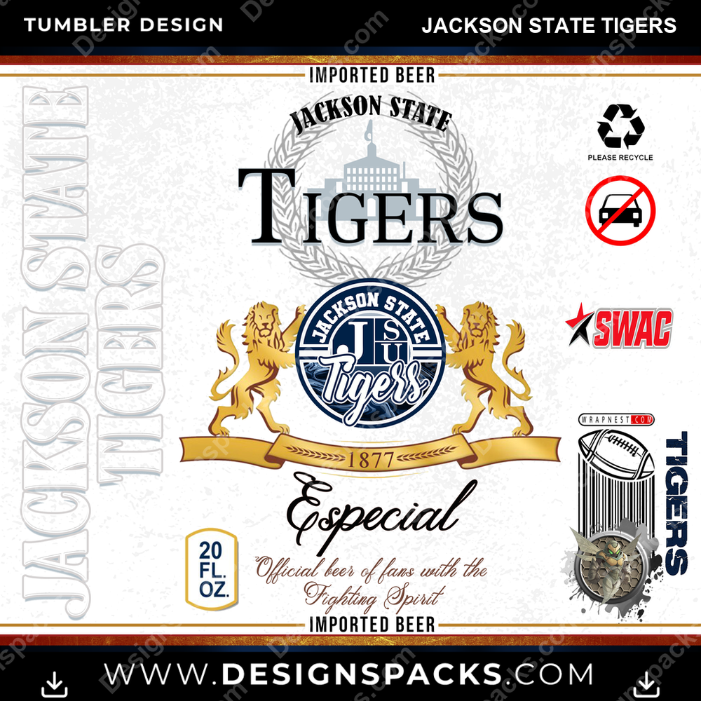 College Sport Modelo Jackson State Tigers Tumbler Digital Wrap Design