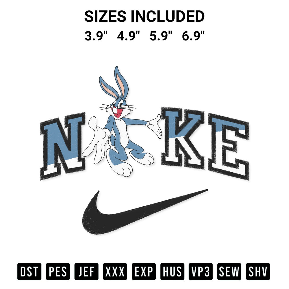 Download the Nike Bugs Bunny Embroidery Design machine embroidery design exclusively at Designspacks.com. Premium digitized pattern for apparel and DIY crafts. Available sizes: 3.9", 4.9", 5.9", 6.9".