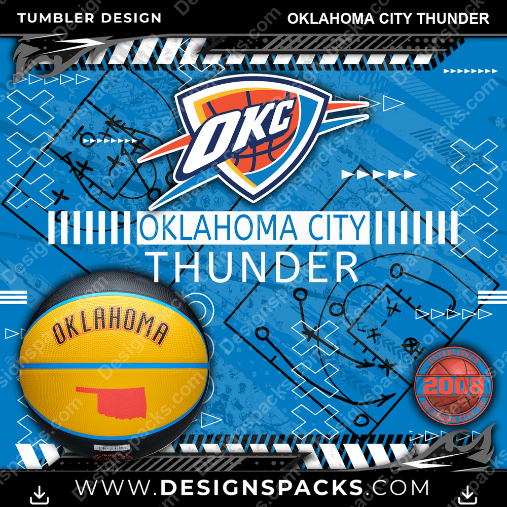 Basketball Xs & Os Oklahoma City Thunder NBA Basketball Tumbler Digital Wrap Design Download