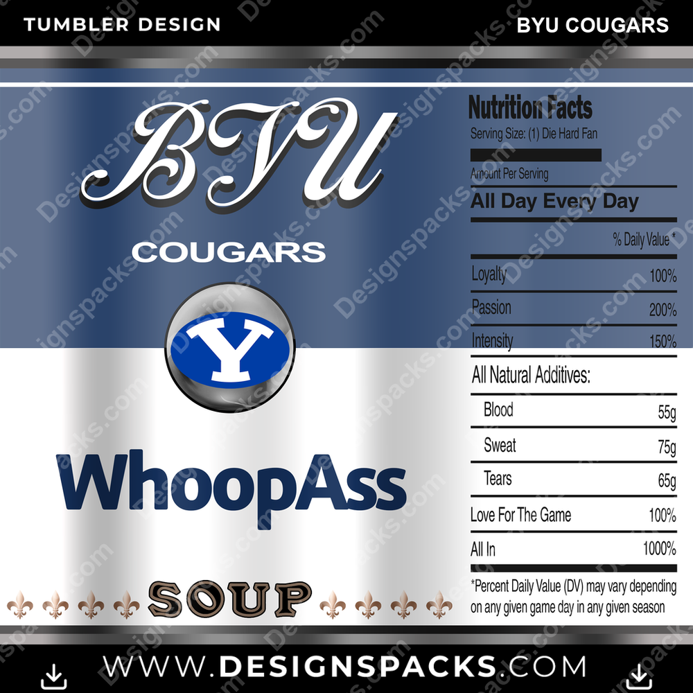 College Sport Soup Can BYU Cougars NCAA College Sport Tumbler Digital Wrap Design Download
