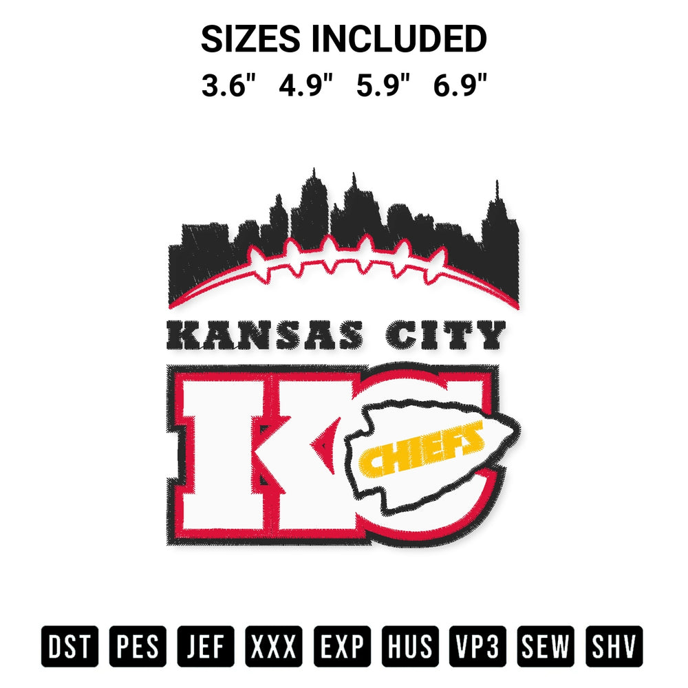 Elevate your next project with our Kansas City Chief Logo Kansas City Football Fans Embroidery Design embroidery file. Shop high-quality digital patterns instantly at Designspacks.com. Available sizes: 3.6", 4.9", 5.9", 6.9".
