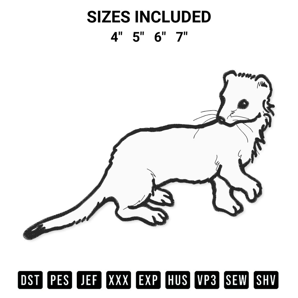 Discover the perfect addition to your crafting collection: Weasel Embroidery Design embroidery file. Instantly available at Designspacks.com. Available sizes: 4", 5", 6", 7".