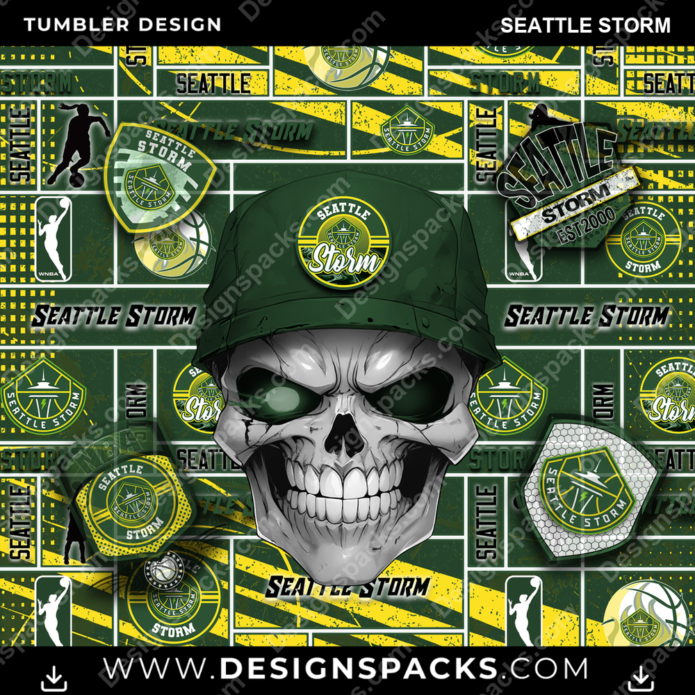 Basketball Skull Seattle Storm Tumbler Digital Wrap Design
