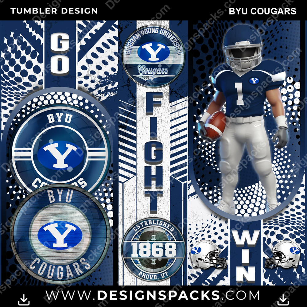 College Sport Go Fight Win BYU Cougars NCAA College Sport Tumbler Digital Wrap Design Download