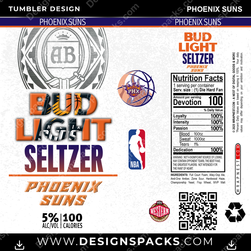 Basketball Bud Light Seltzer Phoenix Suns Tumbler Digital Wrap Design