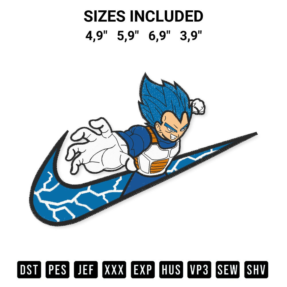 Add a unique touch to your apparel with the Vegeta Nike Dragon Ball Anime Logo Embroidery Design embroidery file. Premium instant download available now on Designspacks.com. Available sizes: 4,9", 5,9", 6,9", 3,9".
