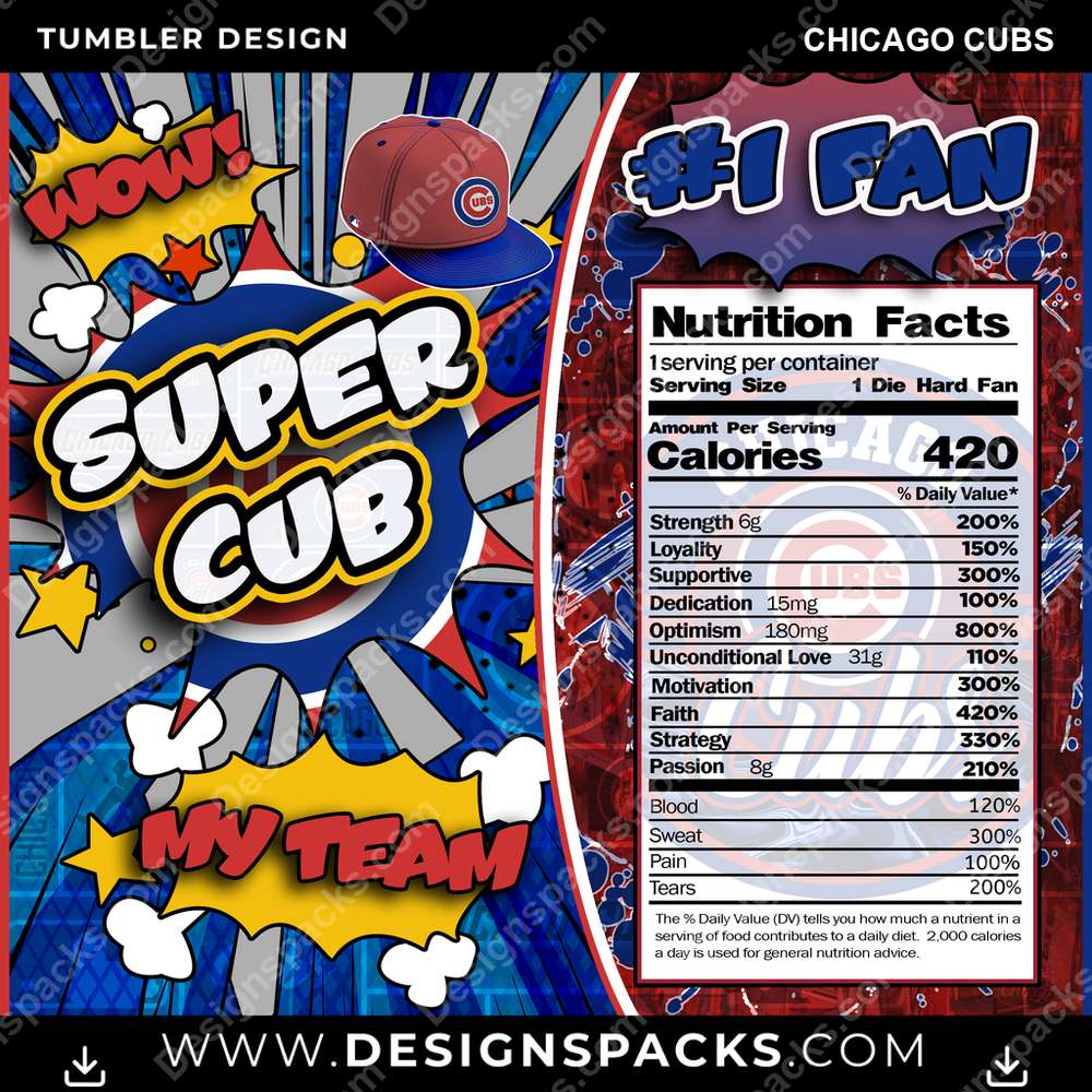 Baseball Super Team Chicago Cubs Tumbler Digital Wrap Design