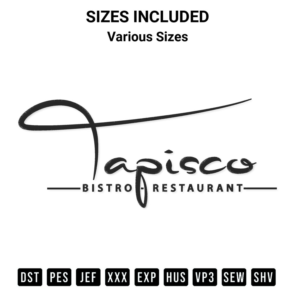 Looking for the perfect pattern? Download the Tapisco Bistro Restaurant Embroidery Design embroidery design today at Designspacks.com. Crisp, clean stitching guaranteed. Available sizes: Various Sizes.