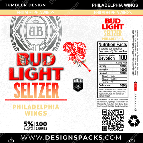 Lacrosse Bud Light Seltzer Philadelphia Wings Tumbler Digital Wrap Design
