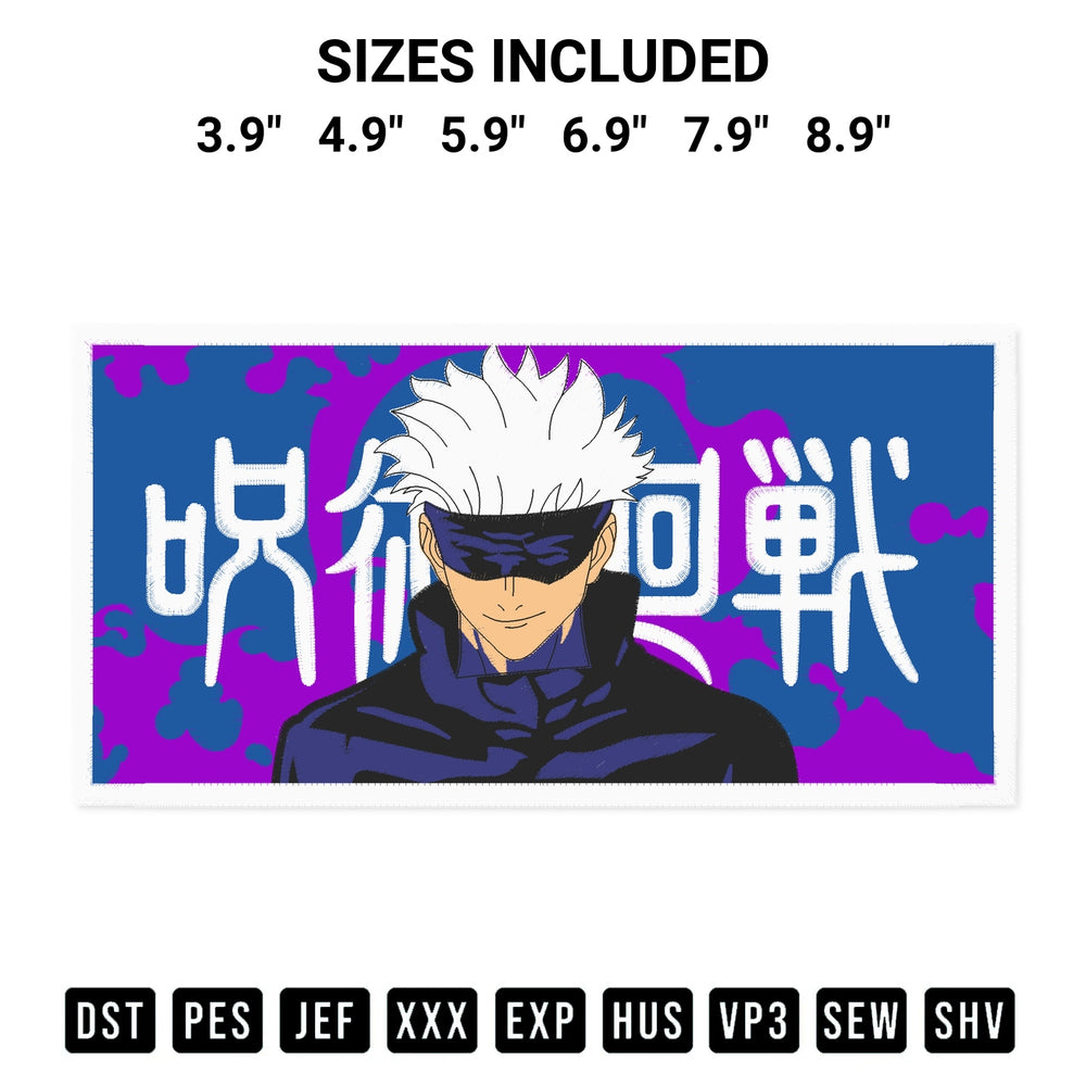 Transform your fabrics with the Jujutsu Kaisen Gojo Embroidery Design embroidery design. Instant access to premium digitized patterns at Designspacks.com. Available sizes: 3.9", 4.9", 5.9", 6.9", 7.9", 8.9".