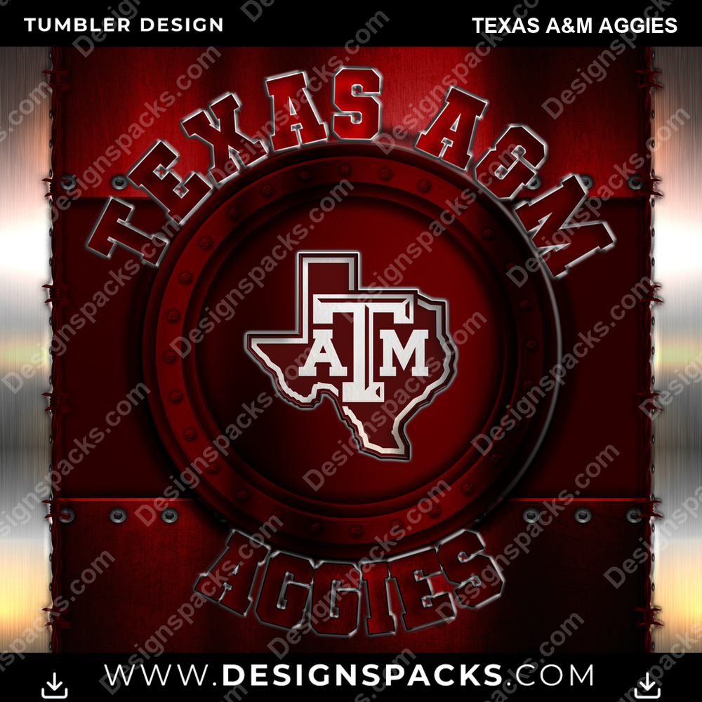 College Sport Metal Texas A&M Aggies NCAA College Sport Tumbler Digital Wrap Design Download