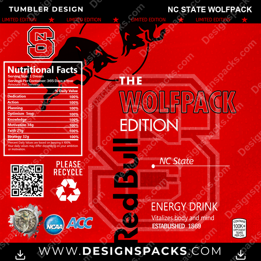 College Sport Red Bull Nc State Wolfpack Tumbler Digital Wrap Design