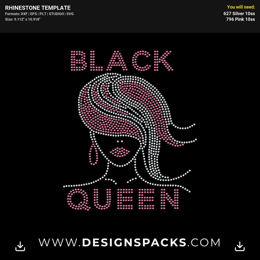 Black Queen Face Rhinestone Digital Template