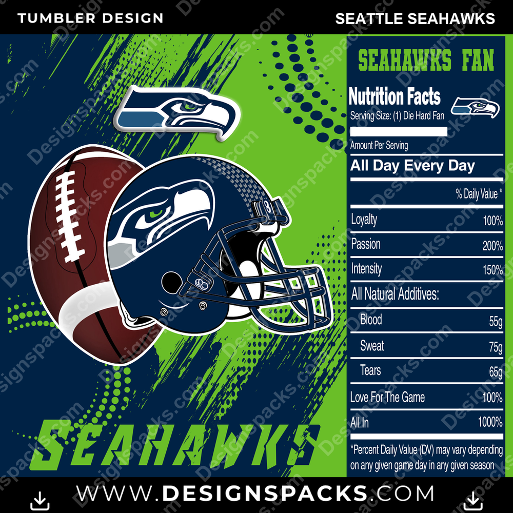 Football Team Fan Seattle Seahawks NFL Football Tumbler Digital Wrap Design Download