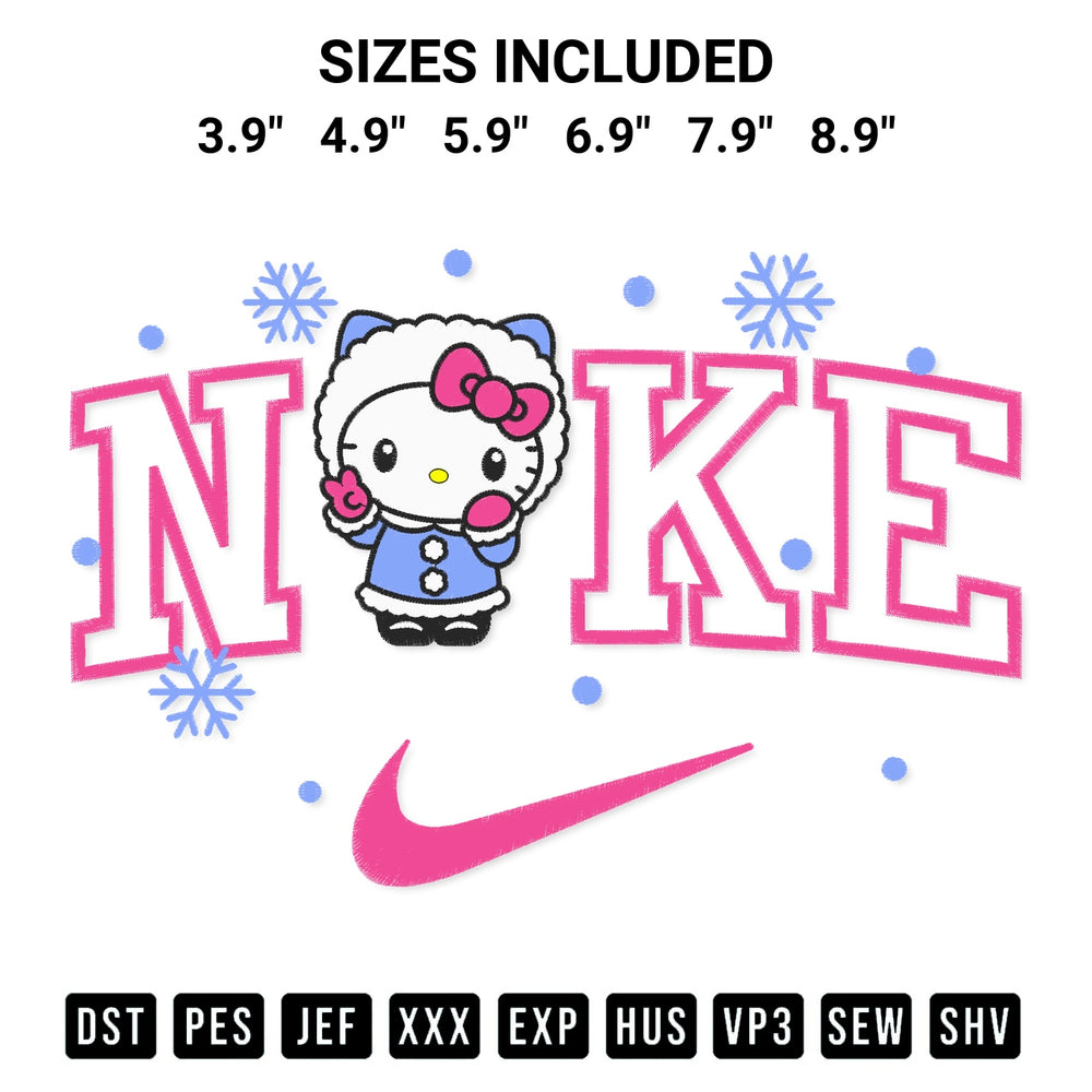 Get the Nike Hello Kitty Winter Embroidery Design embroidery design for your custom crafts! Premium digitized files available for instant download at Designspacks.com. Available sizes: 3.9", 4.9", 5.9", 6.9", 7.9", 8.9".