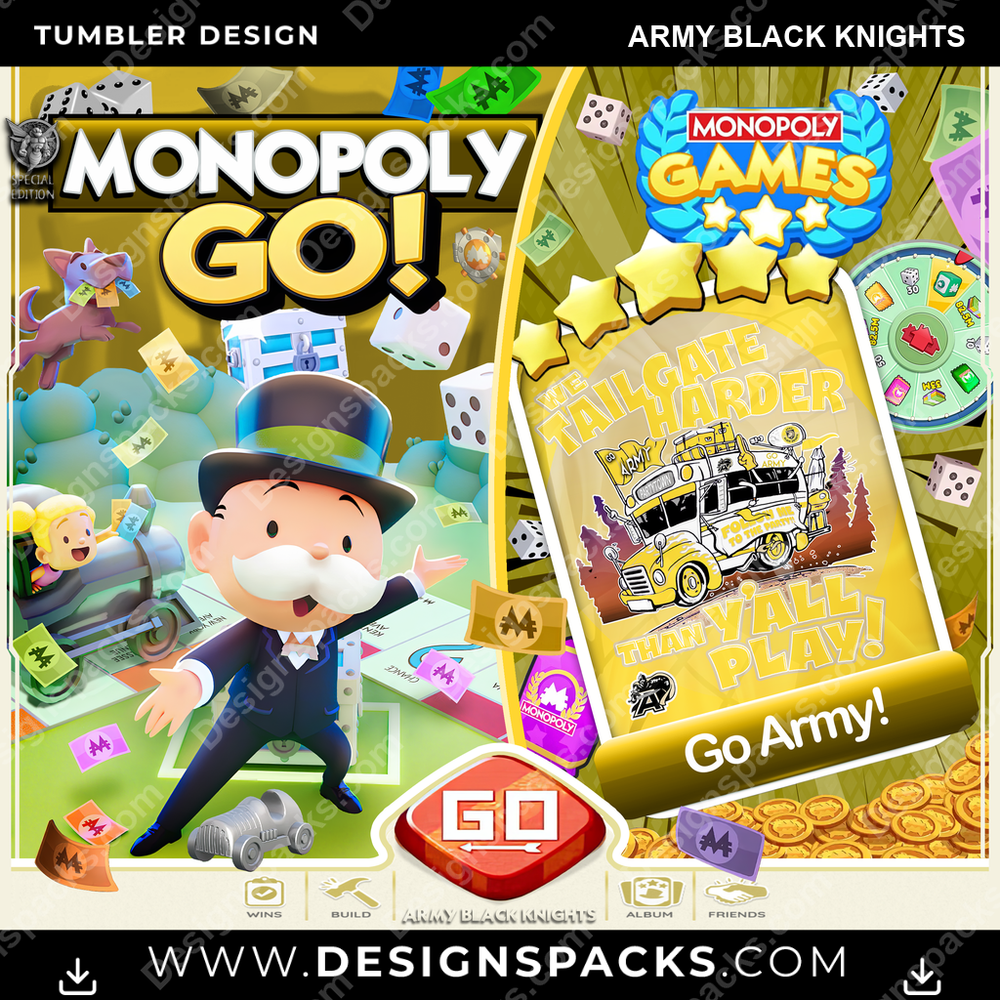 College Sport Monopoly Go! Army Black Knights NCAA College Sport Tumbler Digital Wrap Design Download