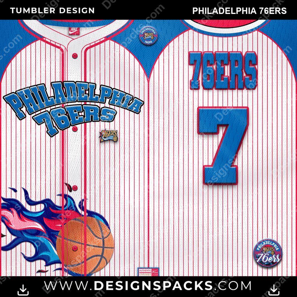 Basketball Team Button-Up Jersey Philadelphia 76ers NBA Basketball Tumbler Digital Wrap Design Download