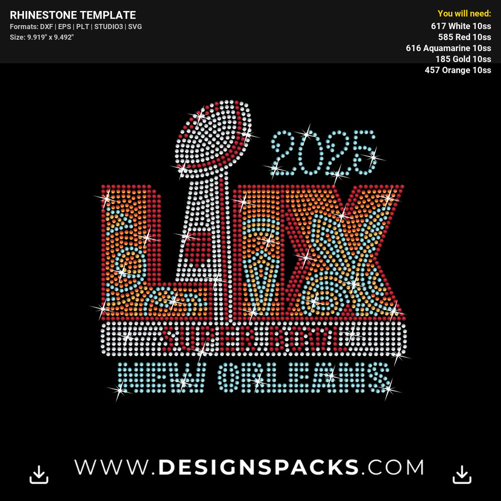 Super Bowl Lix 2025 Logo Rhinestone Digital Template