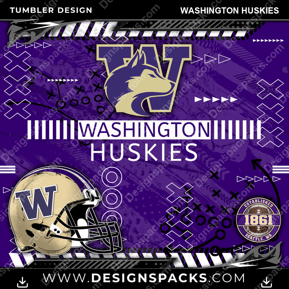 College Sport Xs & Os Washington Huskies NCAA College Sport Tumbler Digital Wrap Design Download