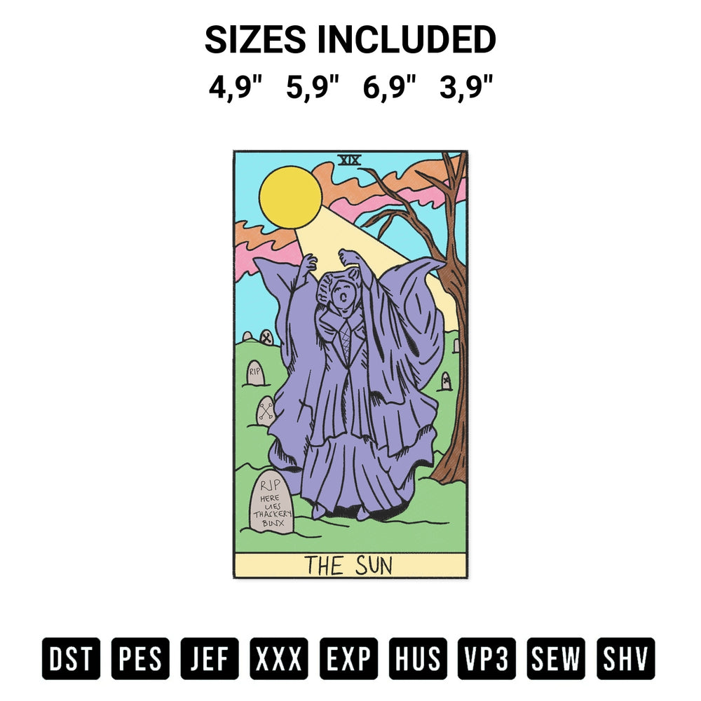 Looking for the perfect pattern? Download the The Sun Tarot Hocus Pocus Winnie Sanderson Halloween Logo Embroidery Design embroidery design today at Designspacks.com. Crisp, clean stitching guaranteed. Available sizes: 4,9", 5,9", 6,9", 3,9".