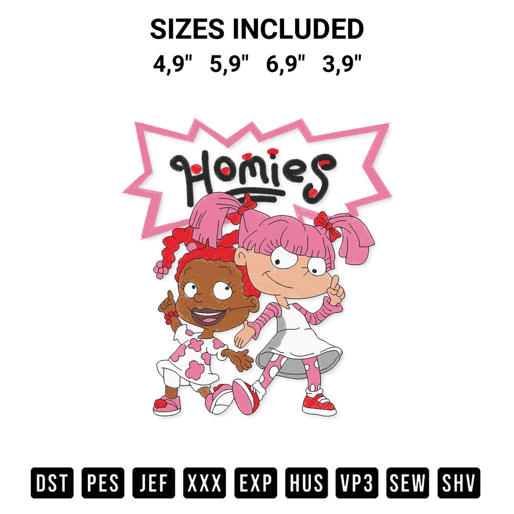 Create amazing crafts with the Homies Rugrats Girls Matching Jordan 5 Retro Wnba Pinksicle Safety Orange Logo Embroidery Design embroidery file. High-quality digital download from Designspacks.com, perfect for beginners and pros. Available sizes: 4,9", 5,9", 6,9", 3,9".