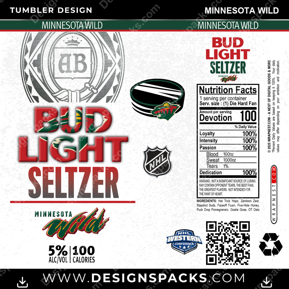 Hockey Bud Light Seltzer Minnesota Wild Tumbler Digital Wrap Design