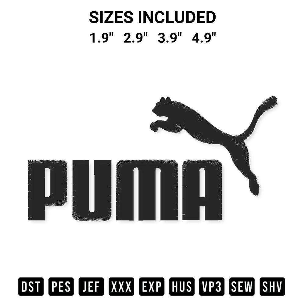Create amazing crafts with the Puma Logo Embroidery Design embroidery file. High-quality digital download from Designspacks.com, perfect for beginners and pros. Available sizes: 1.9", 2.9", 3.9", 4.9".
