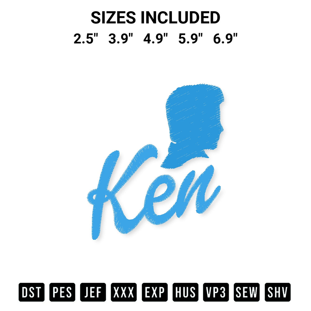 Shop the Ken Logo Embroidery Design machine embroidery pattern at Designspacks.com. Beautifully digitized for flawless stitching on any fabric. Available sizes: 2.5", 3.9", 4.9", 5.9", 6.9".