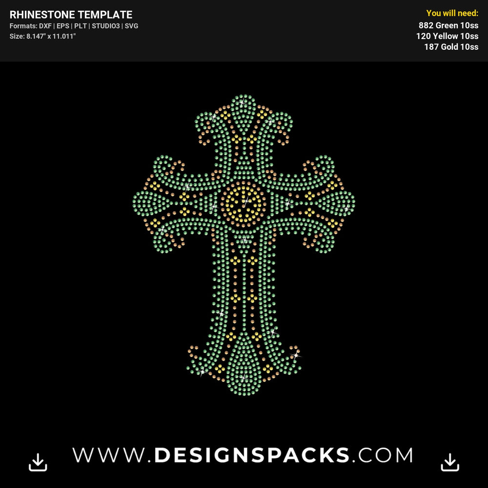 Gem Cross Religious Motif Rhinestone Digital Template