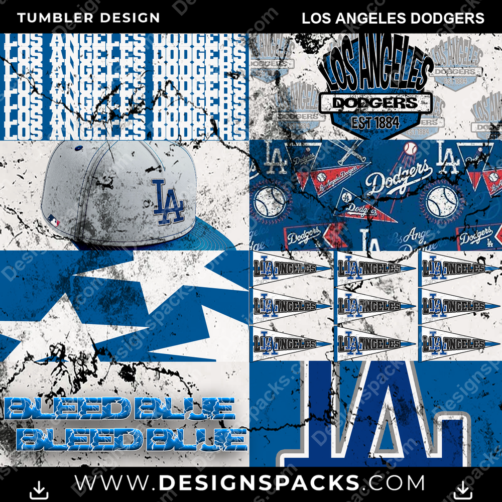 Baseball Distressed BG Los Angeles Dodgers Tumbler Digital Wrap Design