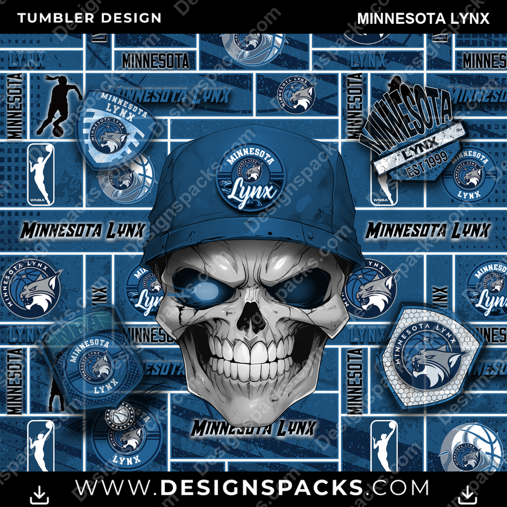 Basketball Skull Minnesota Lynx Tumbler Digital Wrap Design