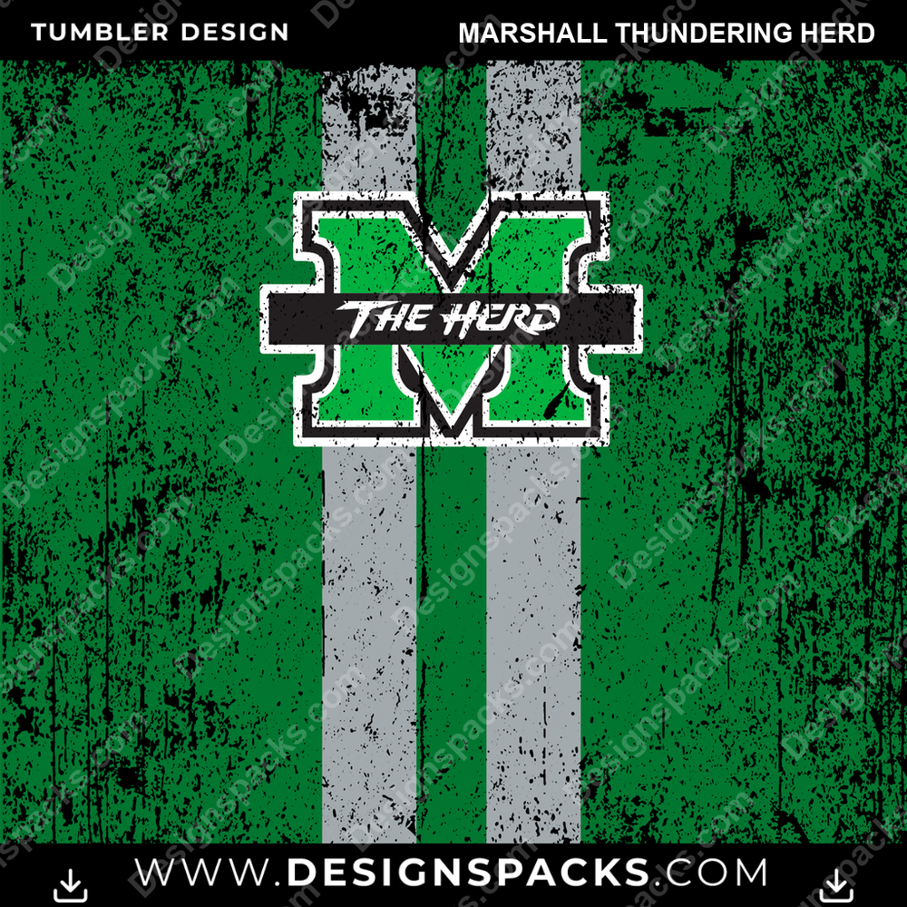 College Sport Grunge Style Marshall Thundering Herd Tumbler Digital Wrap Design