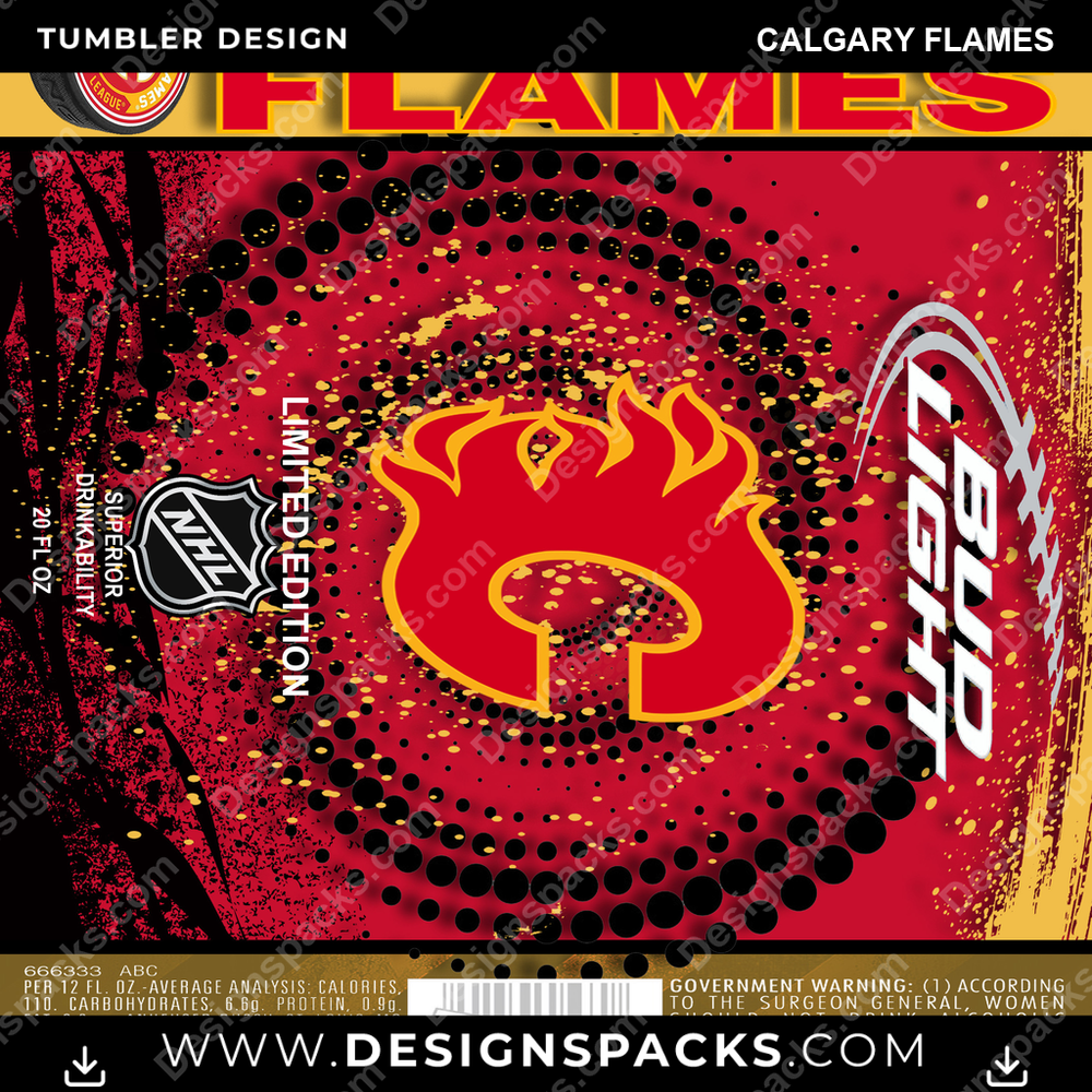Ice Hockey Bud Calgary Flames Tumbler Digital Wrap Design