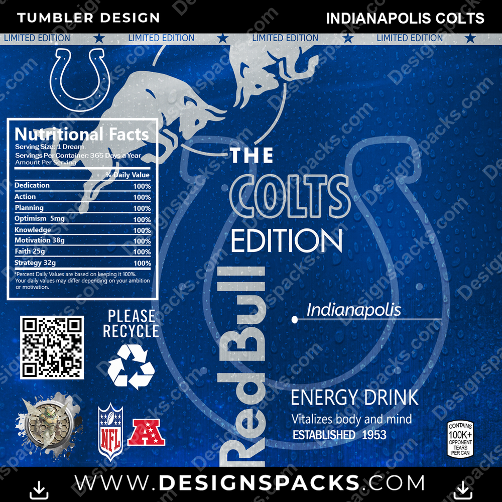 Football Red Bull Indianapolis Colts NFL Football Tumbler Digital Wrap Design Download