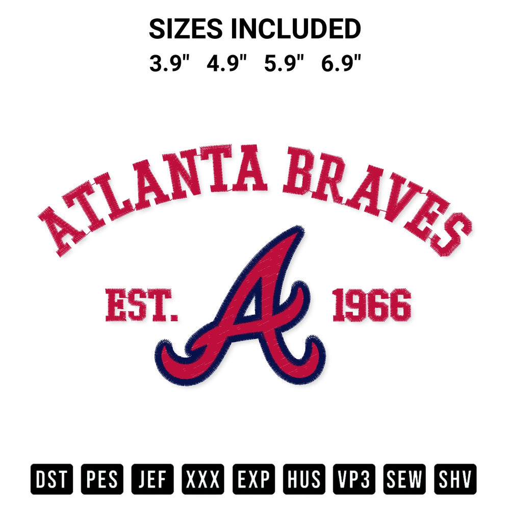 Discover the perfect addition to your crafting collection: Atlanta Braves Est 1966 Embroidery Design embroidery file. Instantly available at Designspacks.com. Available sizes: 3.9", 4.9", 5.9", 6.9".