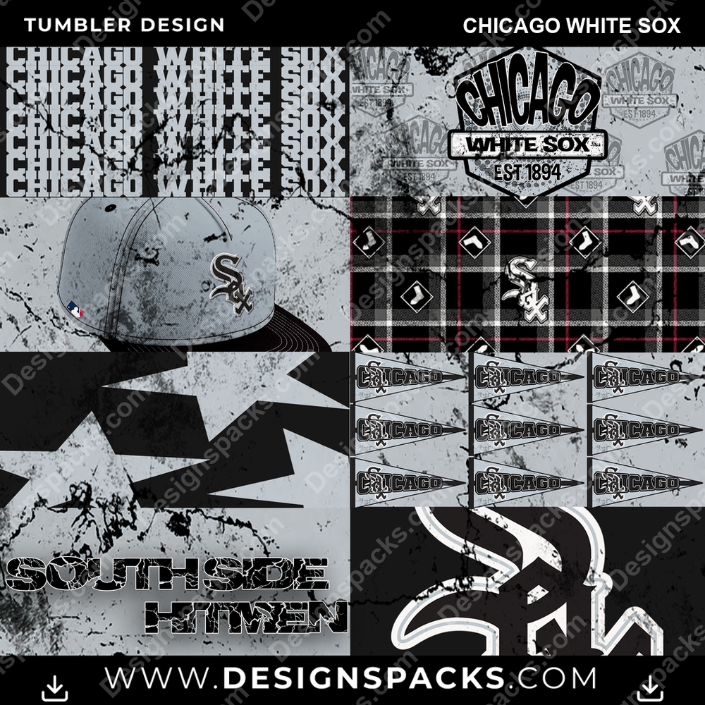 Baseball Distressed BG Chicago White Sox Tumbler Digital Wrap Design