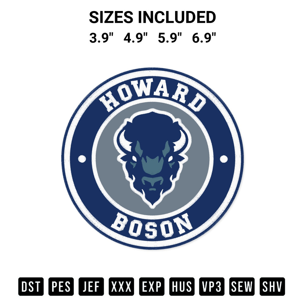 Add a unique touch to your apparel with the Howard Bison Circle Logo Embroidery Design embroidery file. Premium instant download available now on Designspacks.com. Available sizes: 3.9", 4.9", 5.9", 6.9".