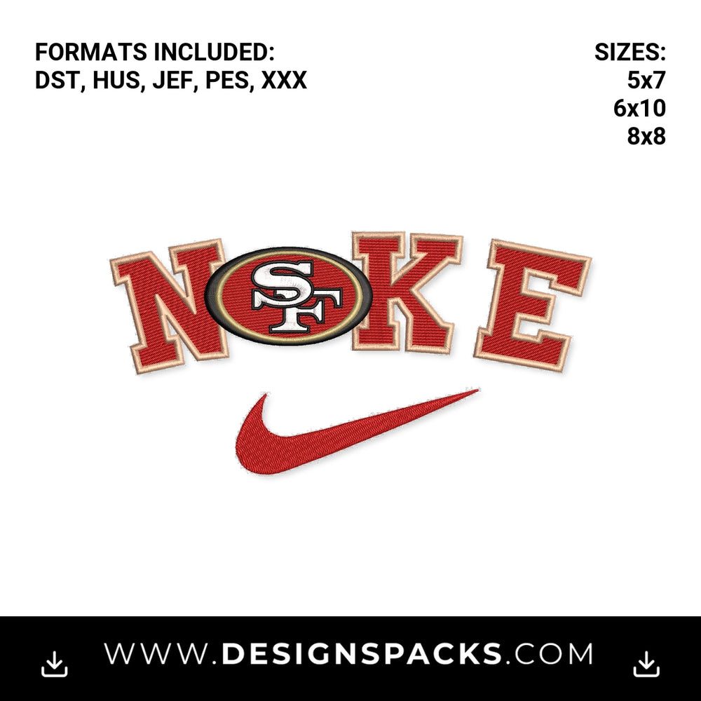 San Francisco 49ers Nike Swoosh Logo Embroidery Design - Instant digital download pattern at Designspacks.com
