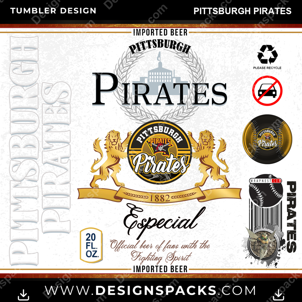 Baseball Modelo Pittsburgh Pirates Tumbler Digital Wrap Design