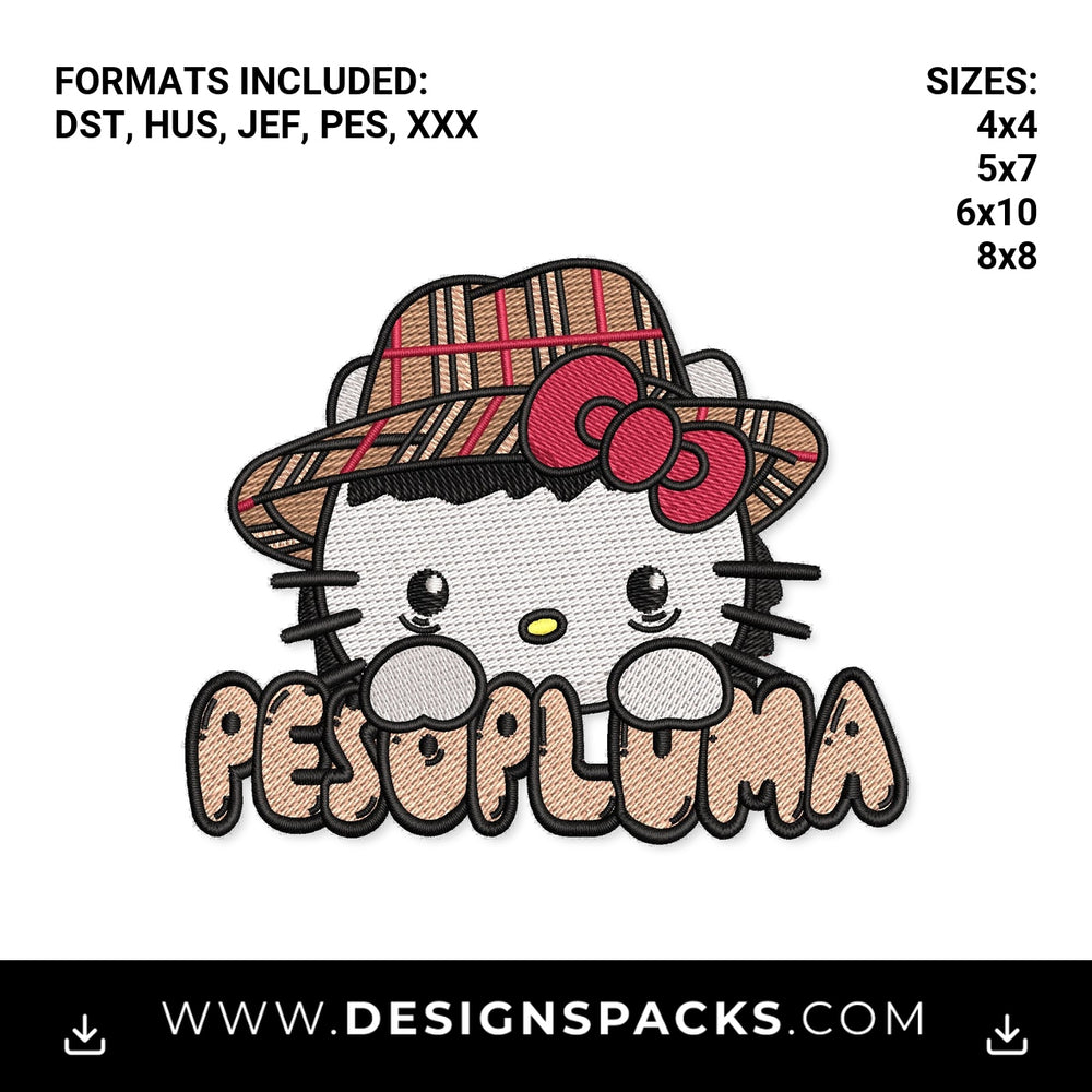 Hello Kitty Peso Pluma Plaid Hat Embroidery Design - Instant digital download pattern at Designspacks.com