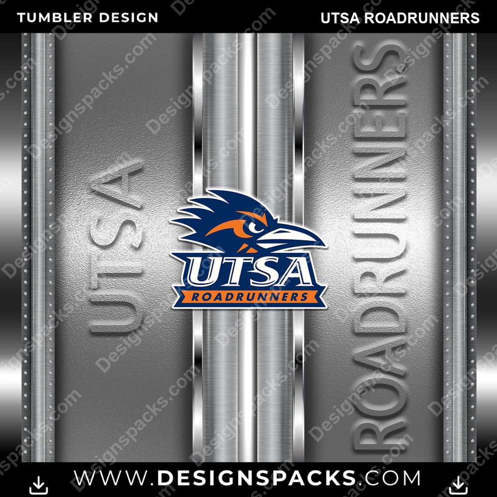College Sport Metallic UTSA Roadrunners Tumbler Digital Wrap Design