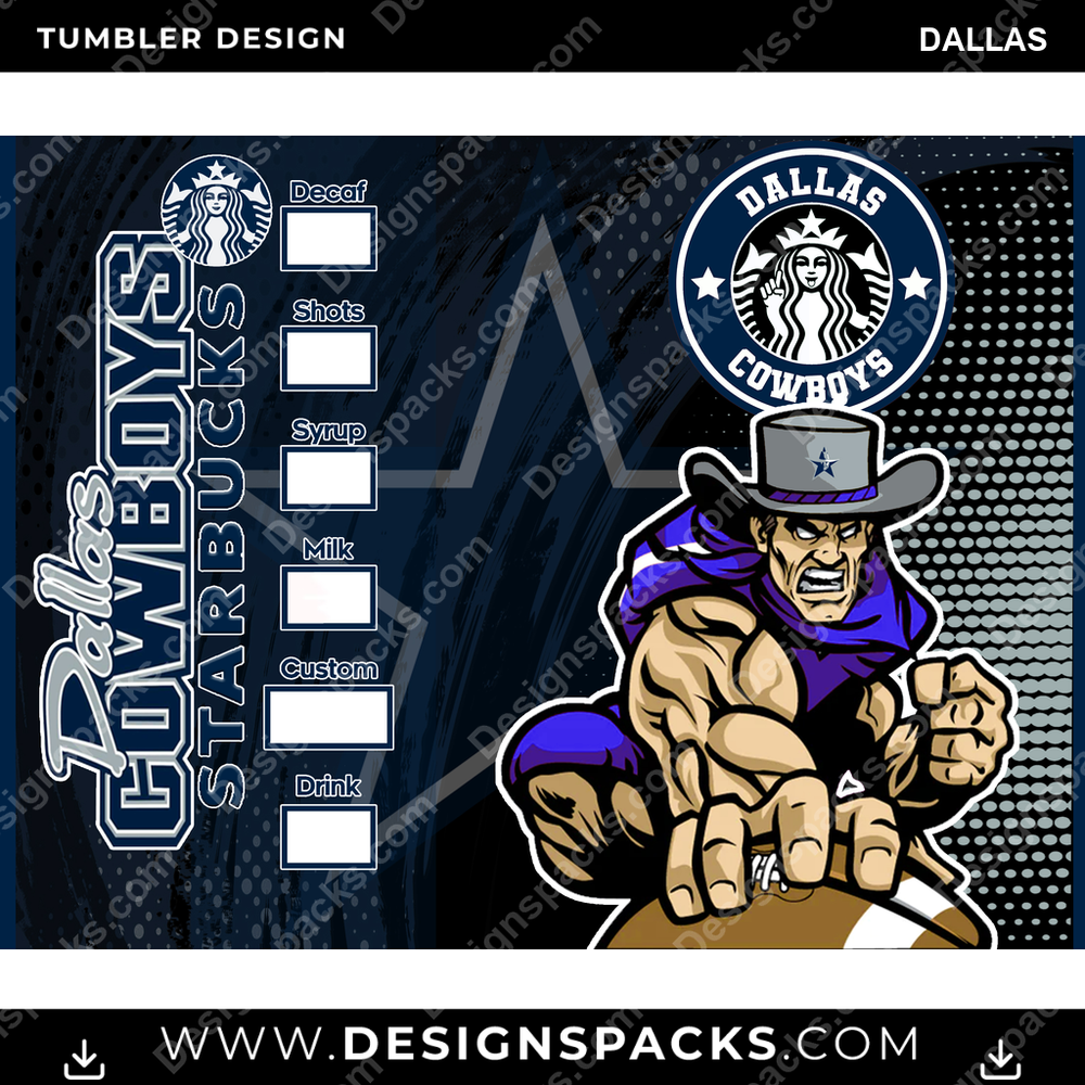 Football Starbucks Dallas Tumbler Digital Wrap Design