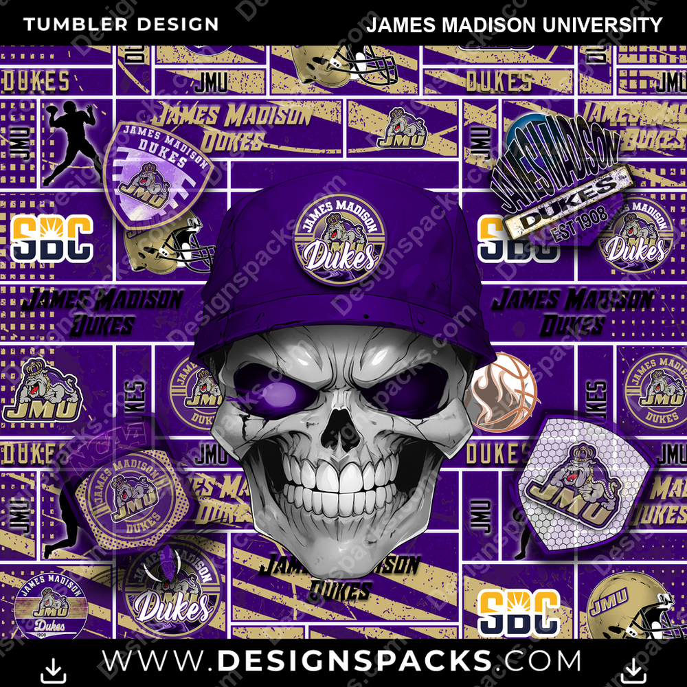 College Sport Skull James Madison University NCAA College Sport Tumbler Digital Wrap Design Download